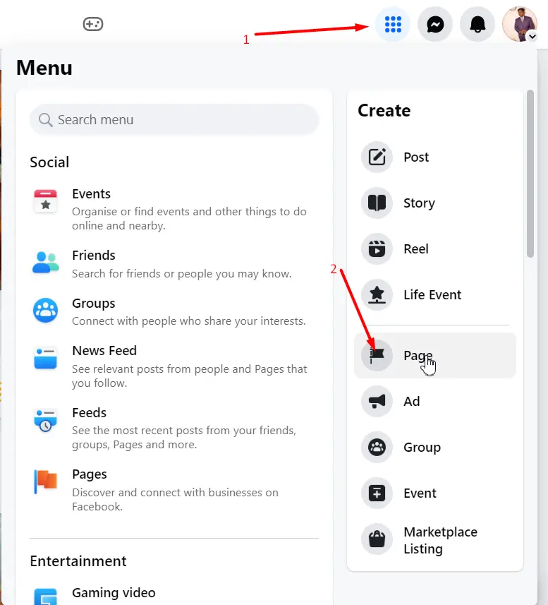 Click om menu and then click on page